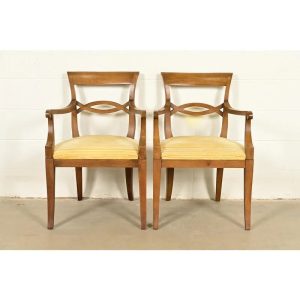 Kindel Furniture Style Regency Carved Walnut Armchairs, Pair