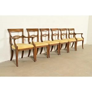 Kindel Furniture Style Regency Carved Walnut Dining Chairs, Set of Six