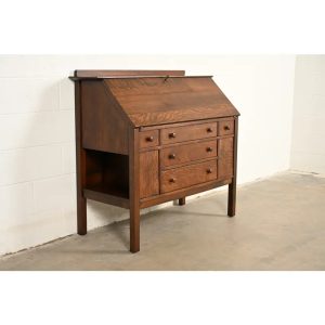 L. & J. G. Stickley Antique Mission Oak Arts & Crafts Drop Front Secretary Desk, Newly Refinished