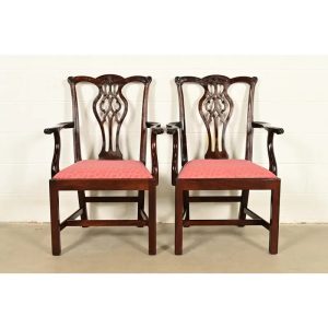 Stickley Georgian Carved Mahogany Armchairs, Pair