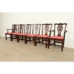 Stickley Georgian Carved Mahogany Dining Chairs, Set of Six