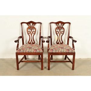 Henredon Georgian Carved Mahogany Armchairs, Pair