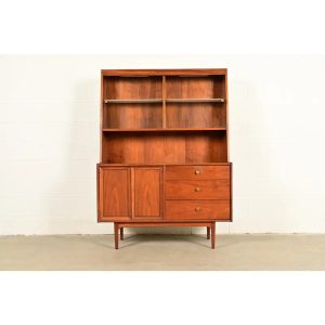 Kipp Stewart for Drexel Declaration Mid-Century Modern Walnut Lighted Breakfront or Bar Cabinet, 1960s