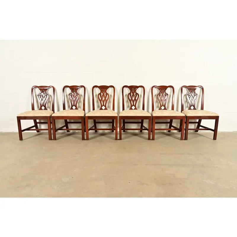 Baker Furniture Georgian Carved Mahogany Dining Chairs, Set of Six - Image 2