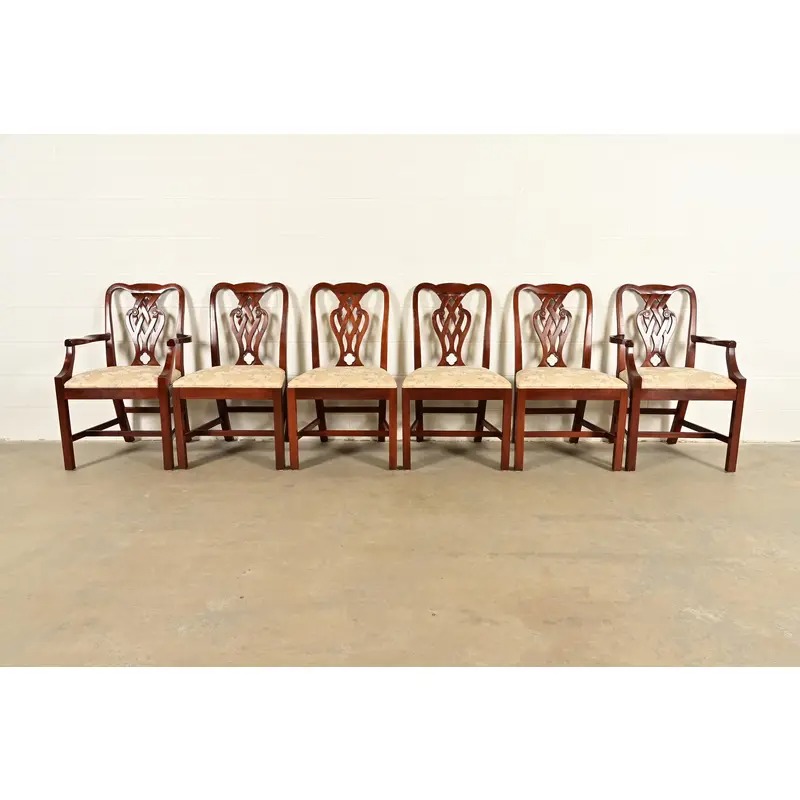 Baker Furniture Georgian Carved Mahogany Dining Chairs, Set of Six - Image 2