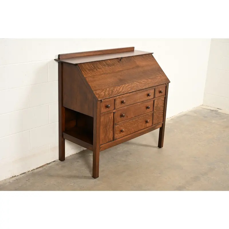 L. & J. G. Stickley Antique Mission Oak Arts & Crafts Drop Front Secretary Desk, Newly Refinished - Image 2