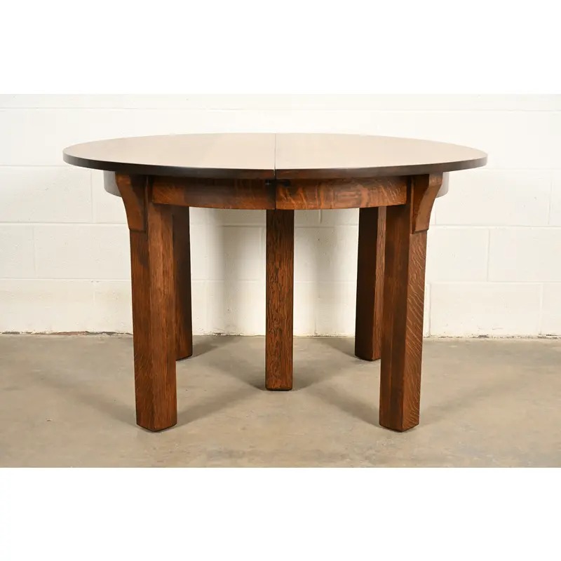 Limbert Antique Mission Oak Arts & Crafts Five-Leg Extension Dining Table, Newly Refinished - Image 2