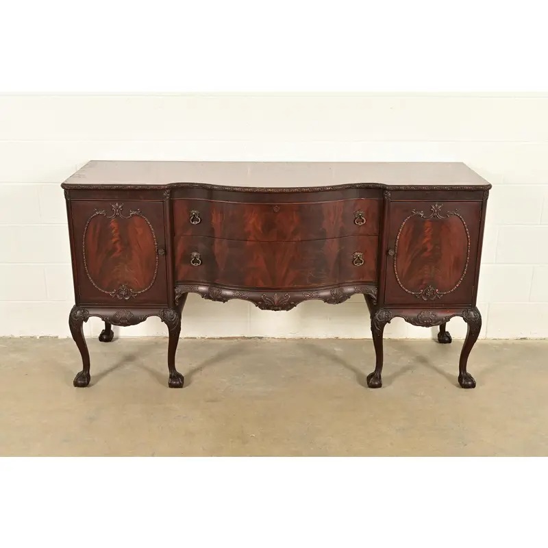 Romweber Antique Chippendale Flame Mahogany Serpentine Front Sideboard Credenza, Circa 1920s - Image 2