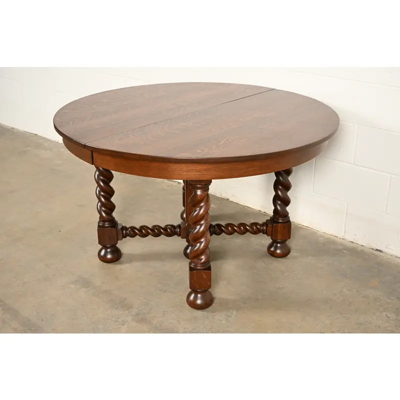 Stickley Brothers Antique Mission Oak Arts & Crafts Barley Twist Extension Dining Table, Newly Refinished - Image 2