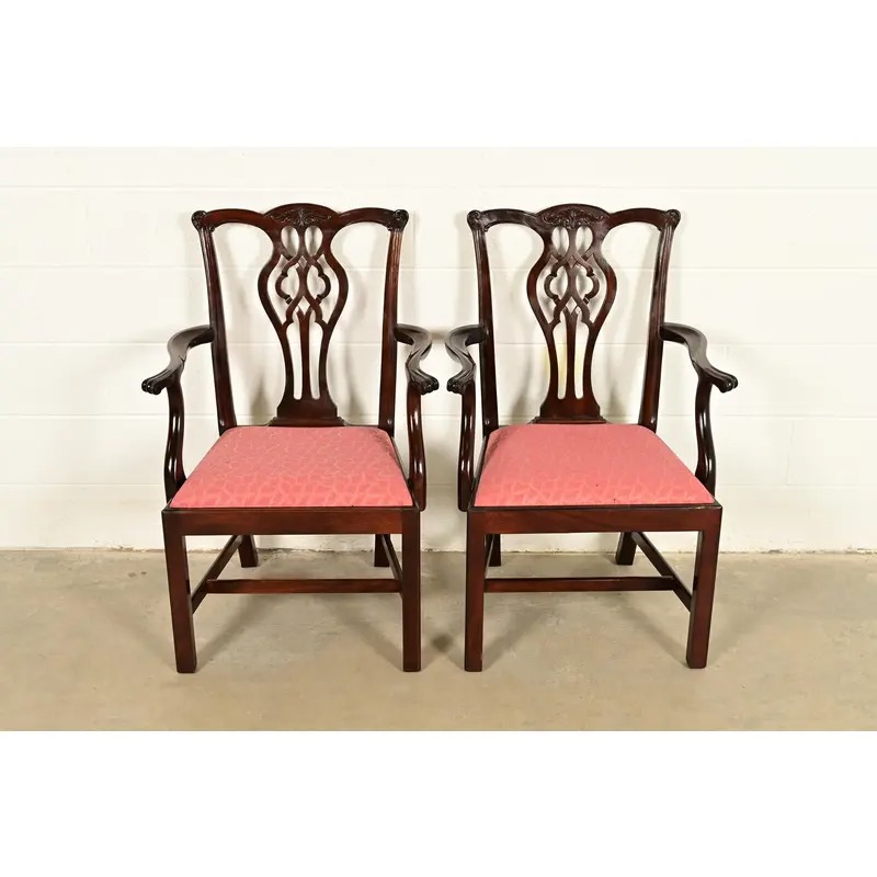 Stickley Georgian Carved Mahogany Armchairs, Pair - Image 2