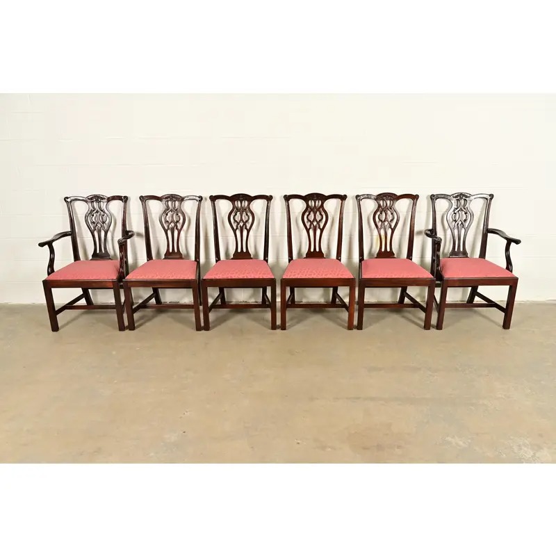 Stickley Georgian Carved Mahogany Dining Chairs, Set of Six - Image 2