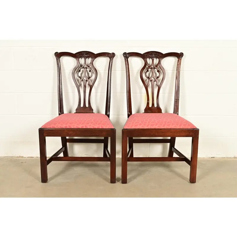 Stickley Georgian Carved Mahogany Side Chairs or Dining Chairs, Pair - Image 2