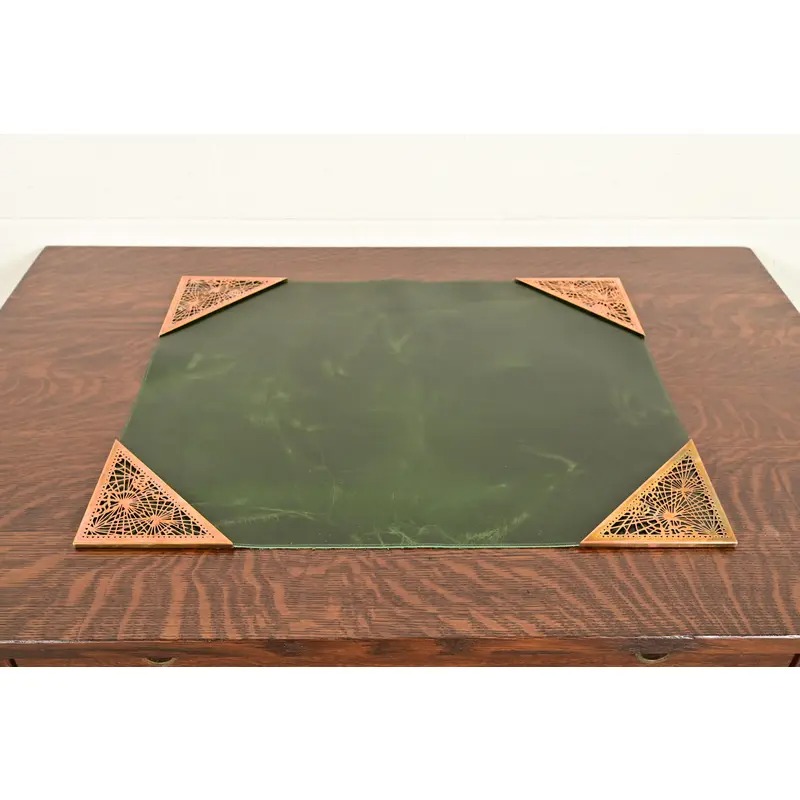 Tiffany Studios New York Pine Needle Bronze Blotter Corners With Leather Desk Blotter - Image 2