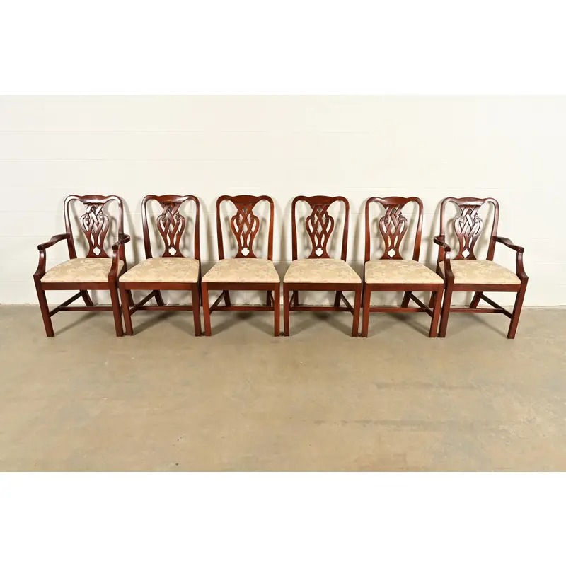 Baker Furniture Georgian Carved Mahogany Dining Chairs, Set of Six - Image 3