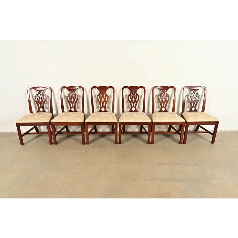 Baker Furniture Georgian Carved Mahogany Dining Chairs, Set of Six - Image 3