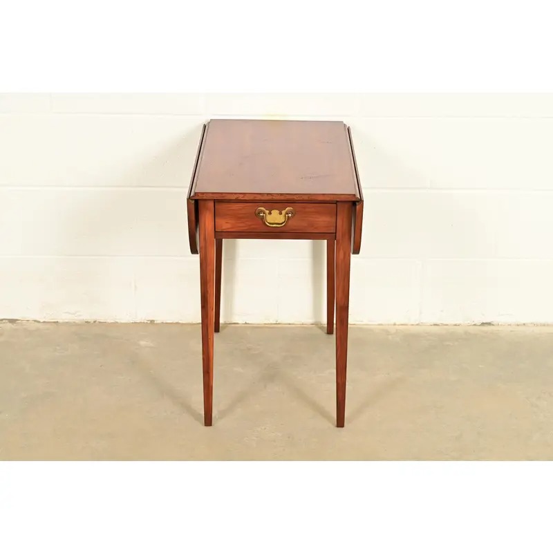 Henkel Harris Georgian Solid Cherry Wood Drop Leaf Pembroke Side Table - Image 3