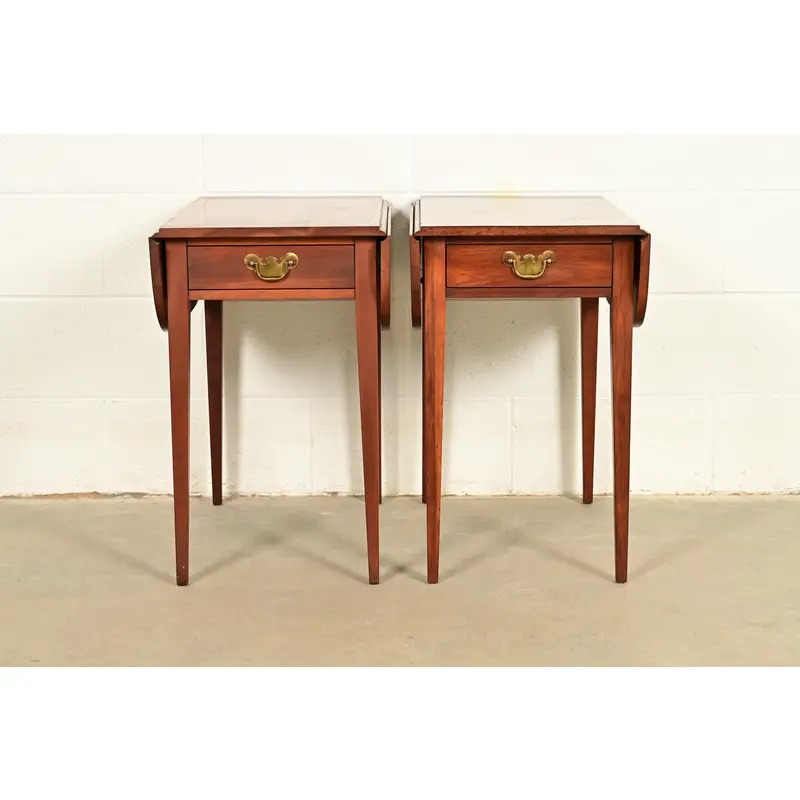 Henkel Harris Georgian Solid Cherry Wood Drop Leaf Pembroke Side Tables, Pair - Image 3