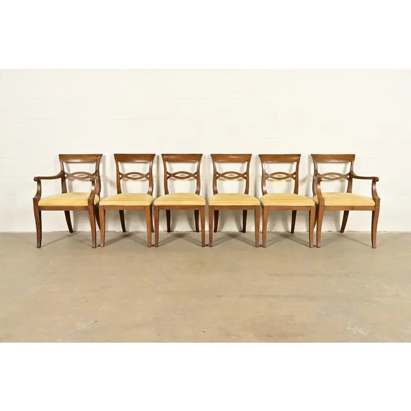 Kindel Furniture Style Regency Carved Walnut Dining Chairs, Set of Six - Image 3