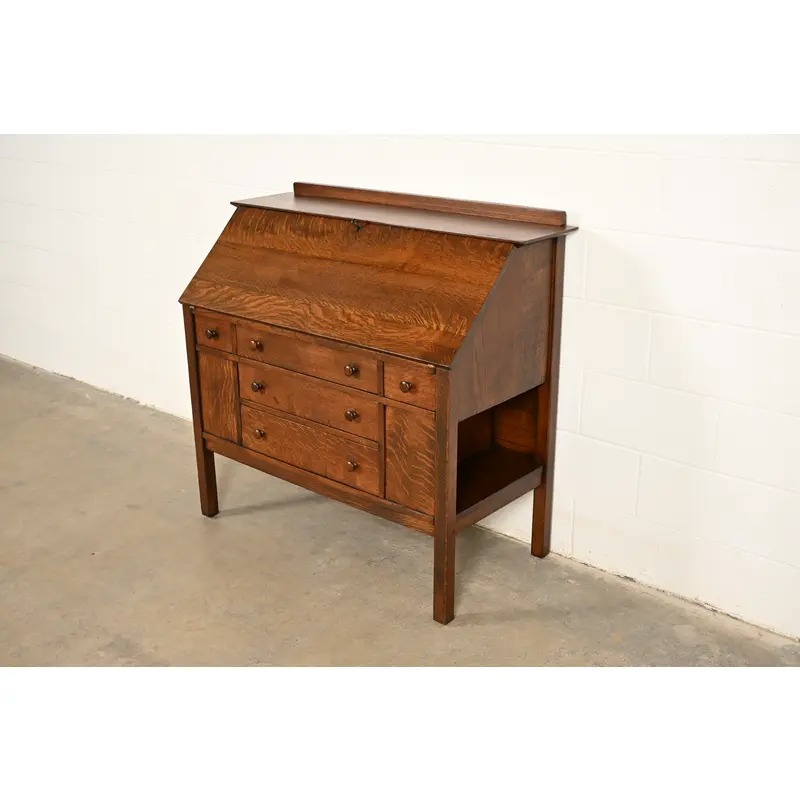 L. & J. G. Stickley Antique Mission Oak Arts & Crafts Drop Front Secretary Desk, Newly Refinished - Image 3