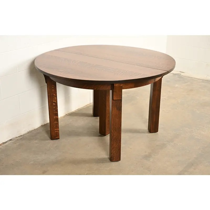 Limbert Antique Mission Oak Arts & Crafts Five-Leg Extension Dining Table, Newly Refinished - Image 3