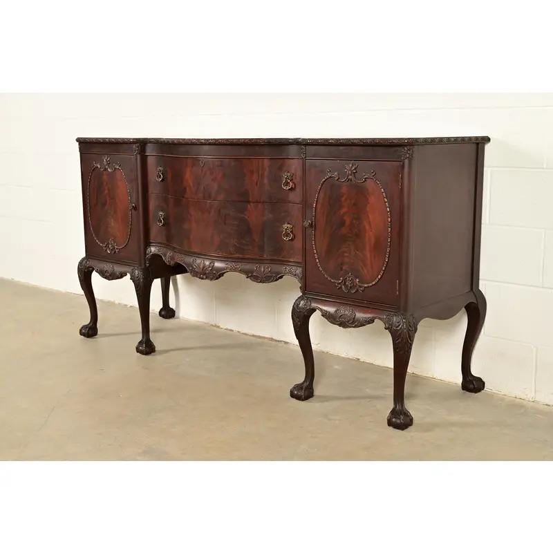 Romweber Antique Chippendale Flame Mahogany Serpentine Front Sideboard Credenza, Circa 1920s - Image 3