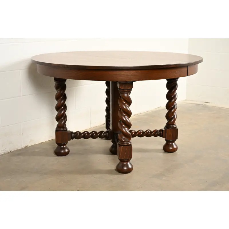 Stickley Brothers Antique Mission Oak Arts & Crafts Barley Twist Extension Dining Table, Newly Refinished - Image 3