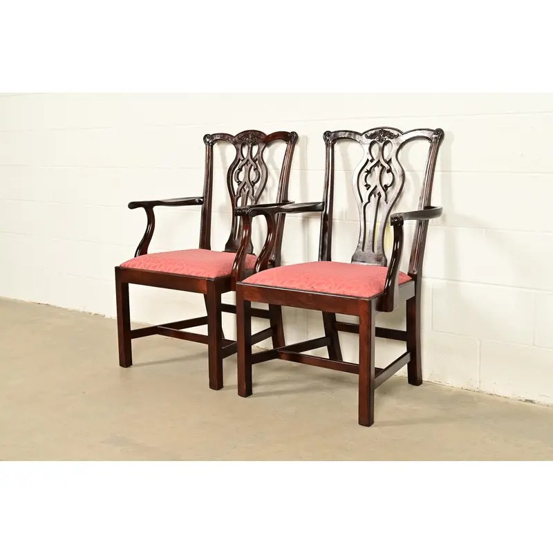Stickley Georgian Carved Mahogany Armchairs, Pair - Image 3