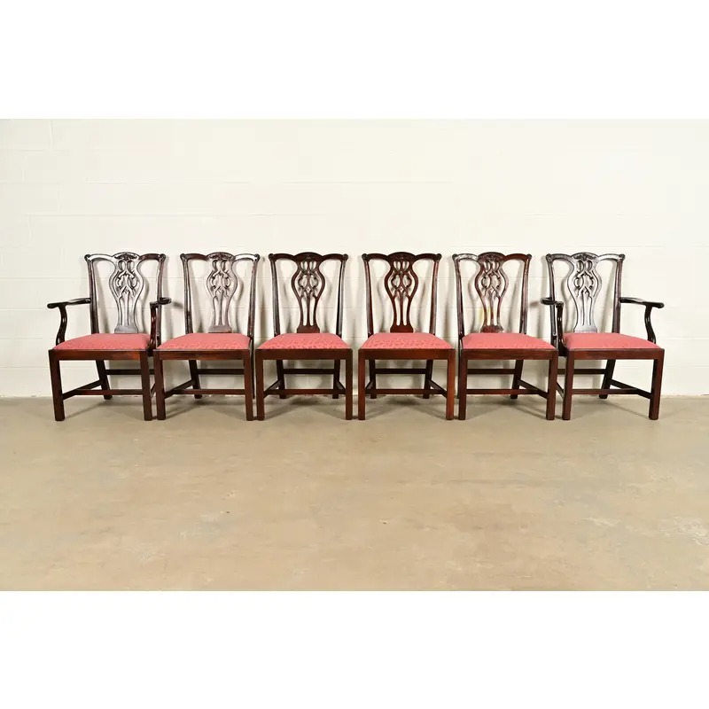 Stickley Georgian Carved Mahogany Dining Chairs, Set of Six - Image 3