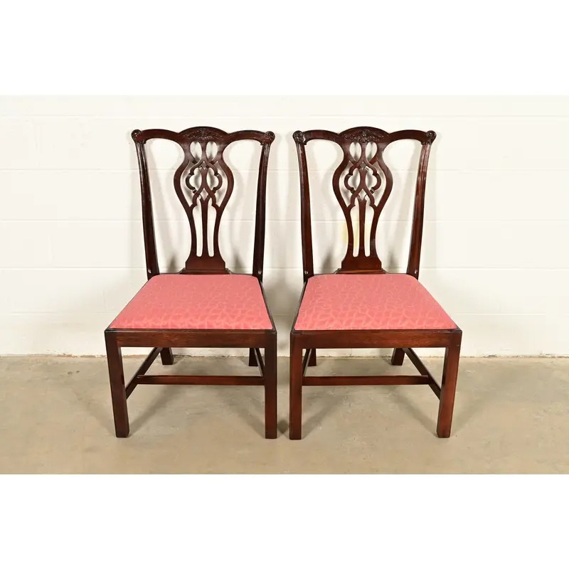 Stickley Georgian Carved Mahogany Side Chairs or Dining Chairs, Pair - Image 3