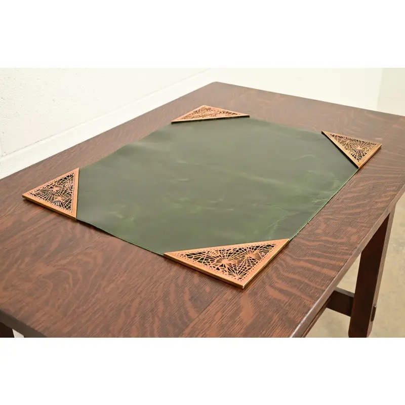 Tiffany Studios New York Pine Needle Bronze Blotter Corners With Leather Desk Blotter - Image 3
