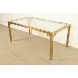 Mastercraft Mid-Century Modern Hollywood Regency Greek Key Brass and Glass Dining Table, 1970s