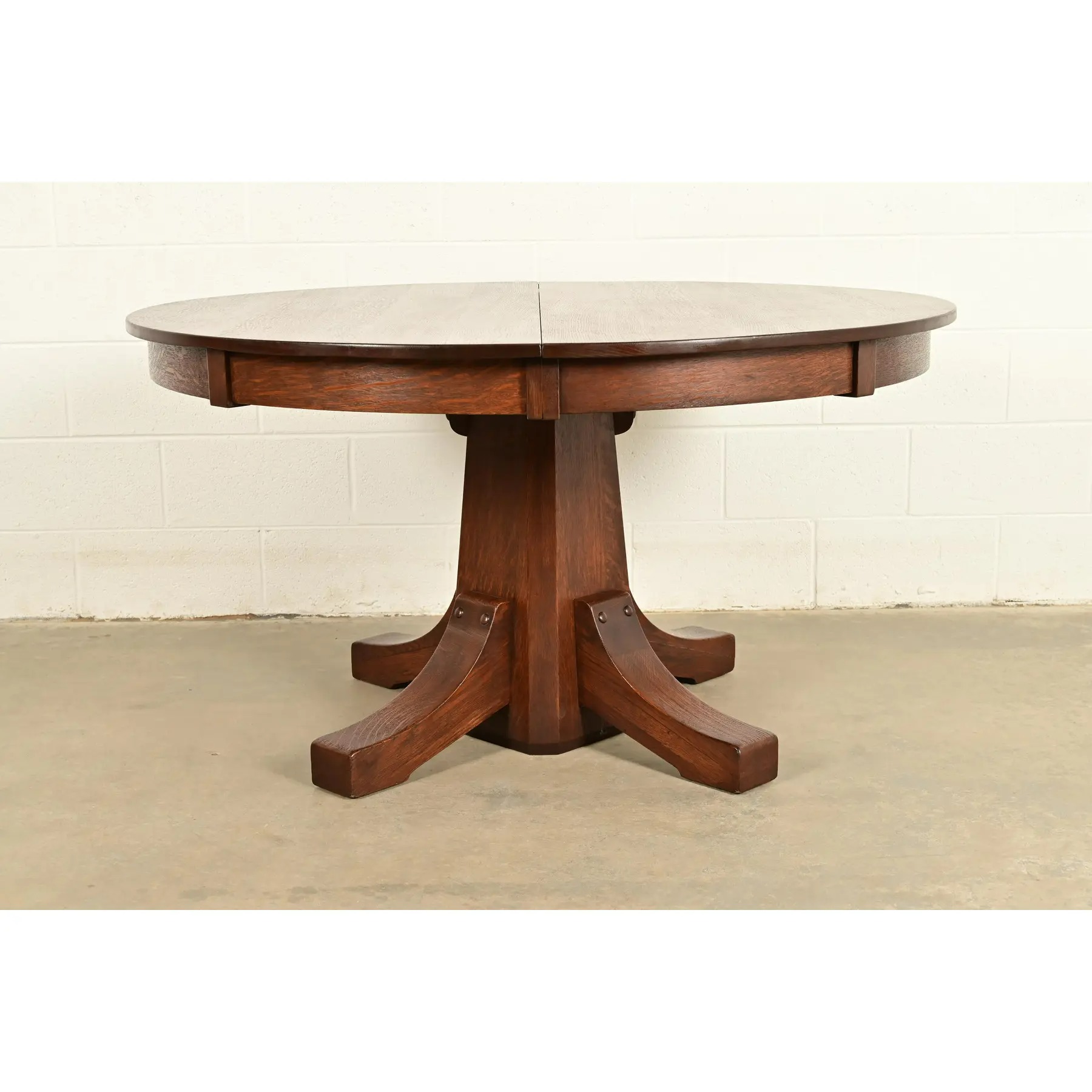 Stickley Brothers Antique Mission Oak Arts & Crafts Pedestal Extension Dining Table, Newly Refinished - Image 2