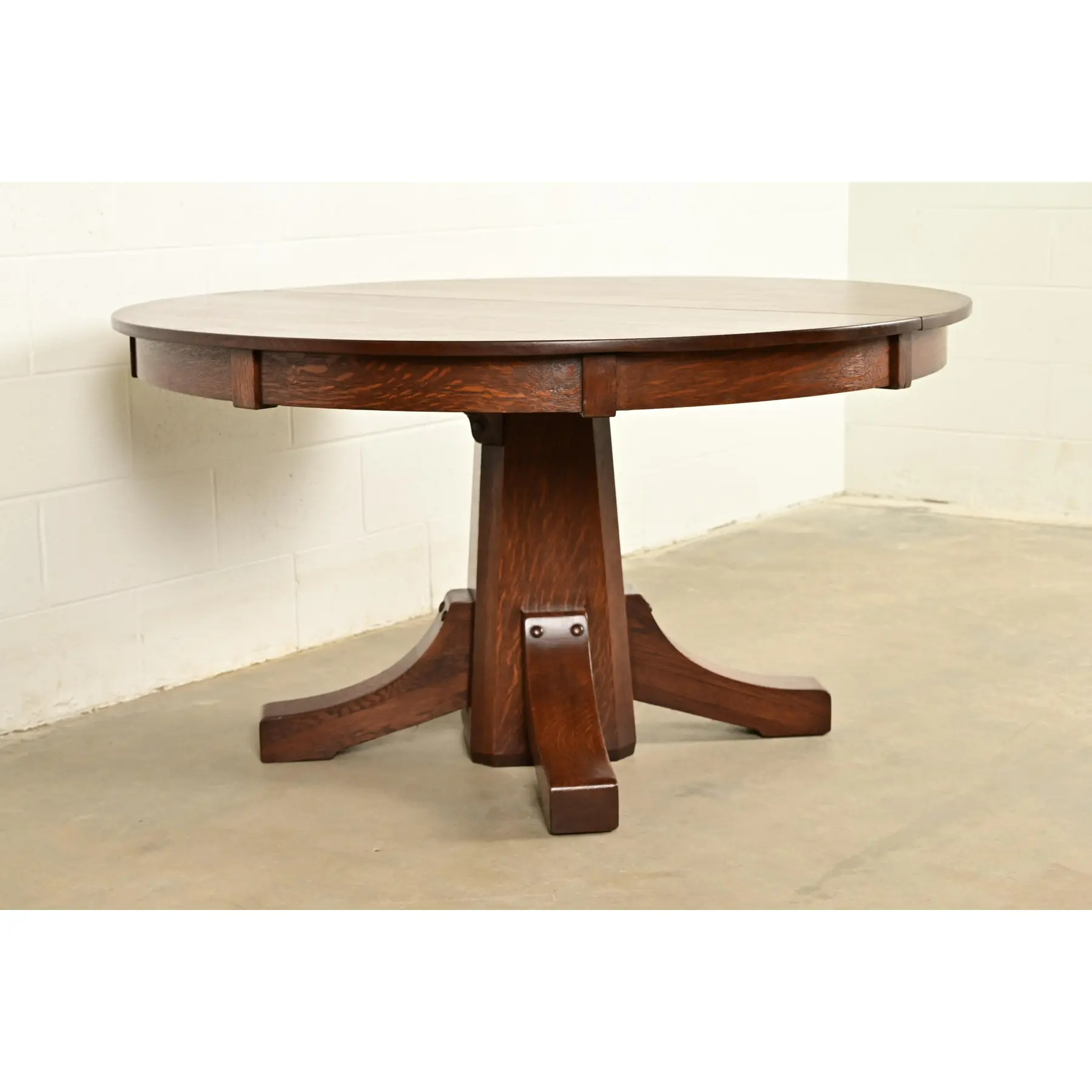 Stickley Brothers Antique Mission Oak Arts & Crafts Pedestal Extension Dining Table, Newly Refinished - Image 5