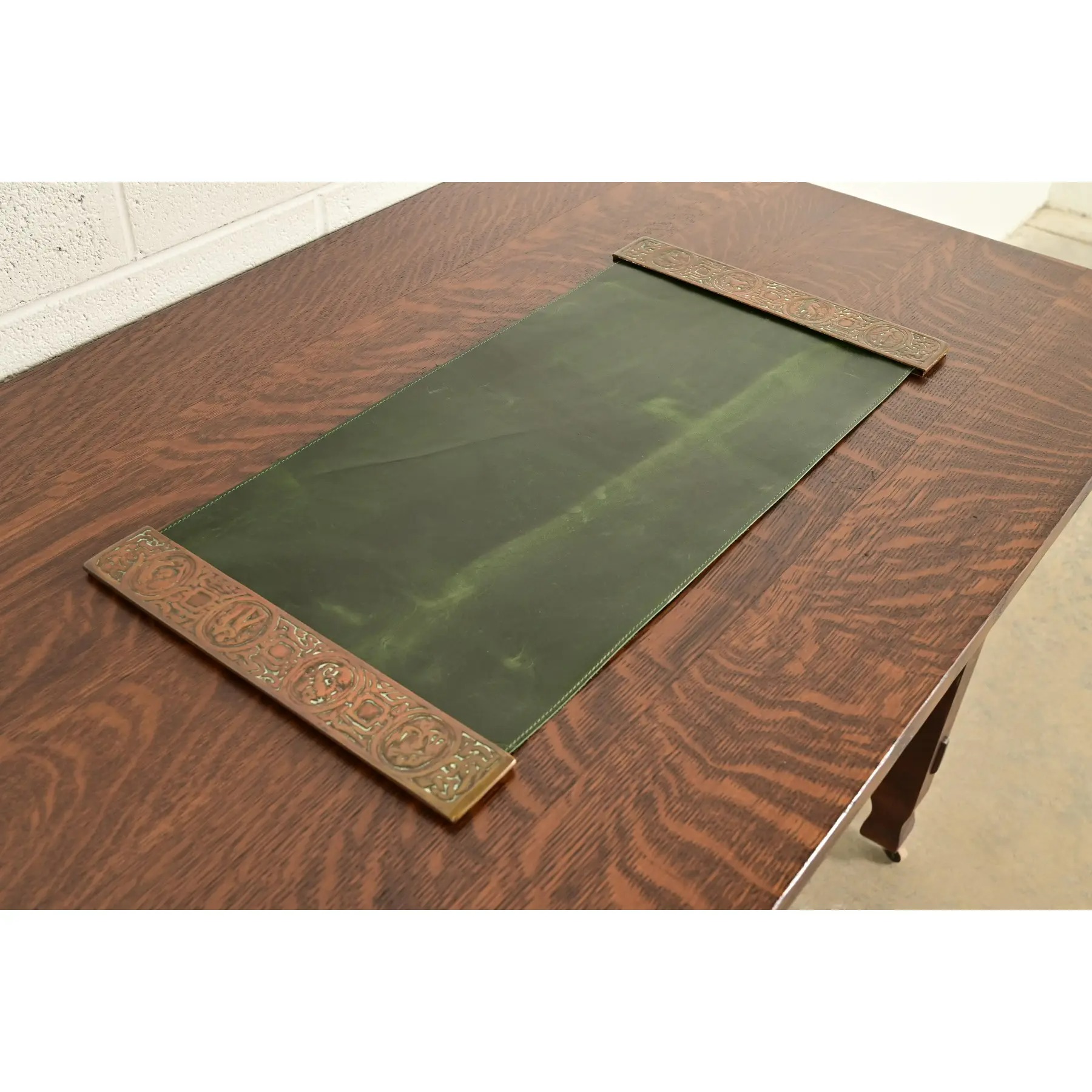 Tiffany Studios New York Zodiac Bronze Blotter Ends With Leather Desk Blotter - Image 4