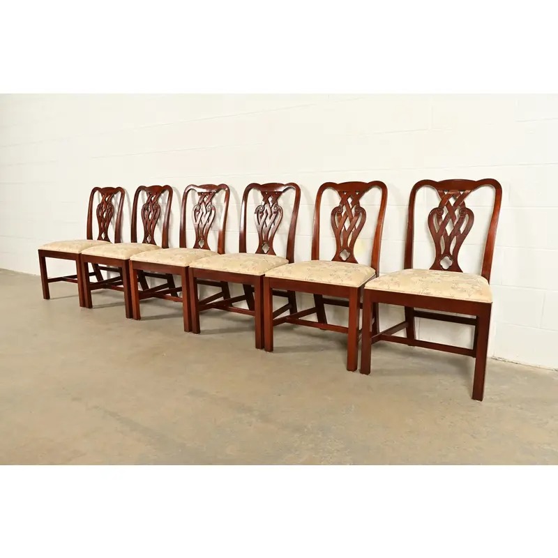 Baker Furniture Georgian Carved Mahogany Dining Chairs, Set of Six - Image 4