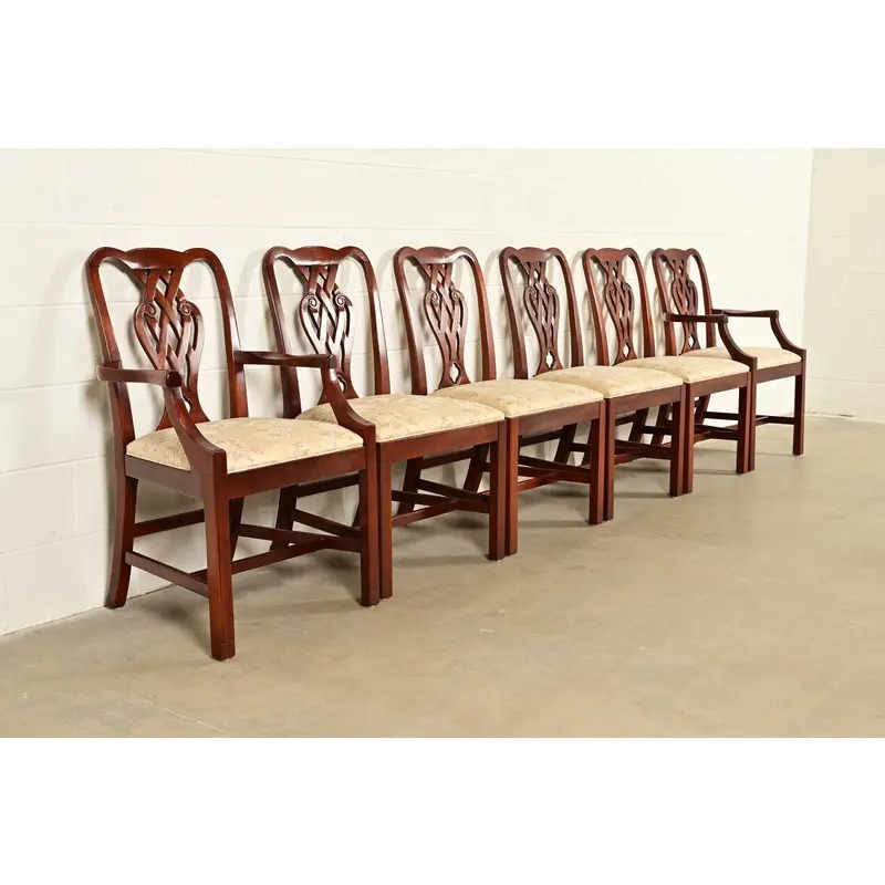 Baker Furniture Georgian Carved Mahogany Dining Chairs, Set of Six - Image 4