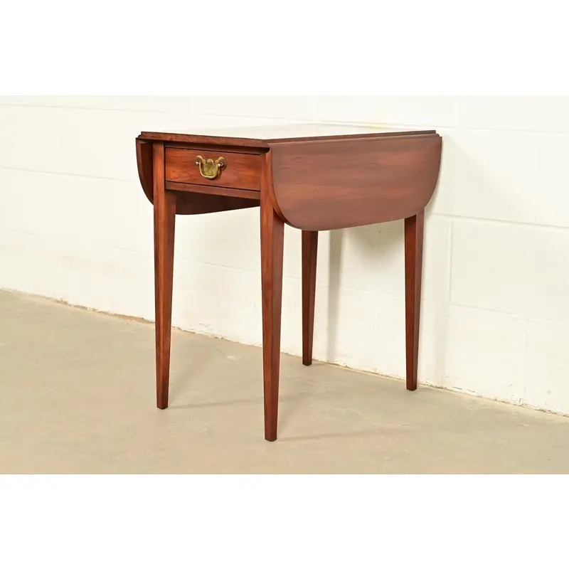 Henkel Harris Georgian Solid Cherry Wood Drop Leaf Pembroke Side Table - Image 4
