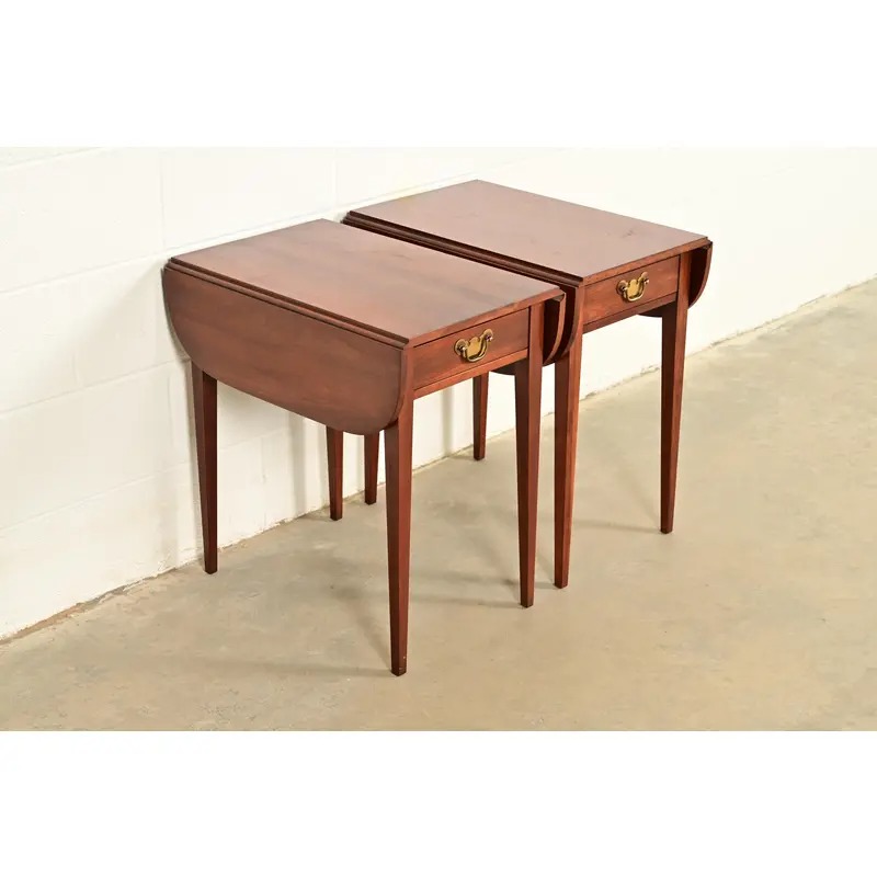 Henkel Harris Georgian Solid Cherry Wood Drop Leaf Pembroke Side Tables, Pair - Image 4