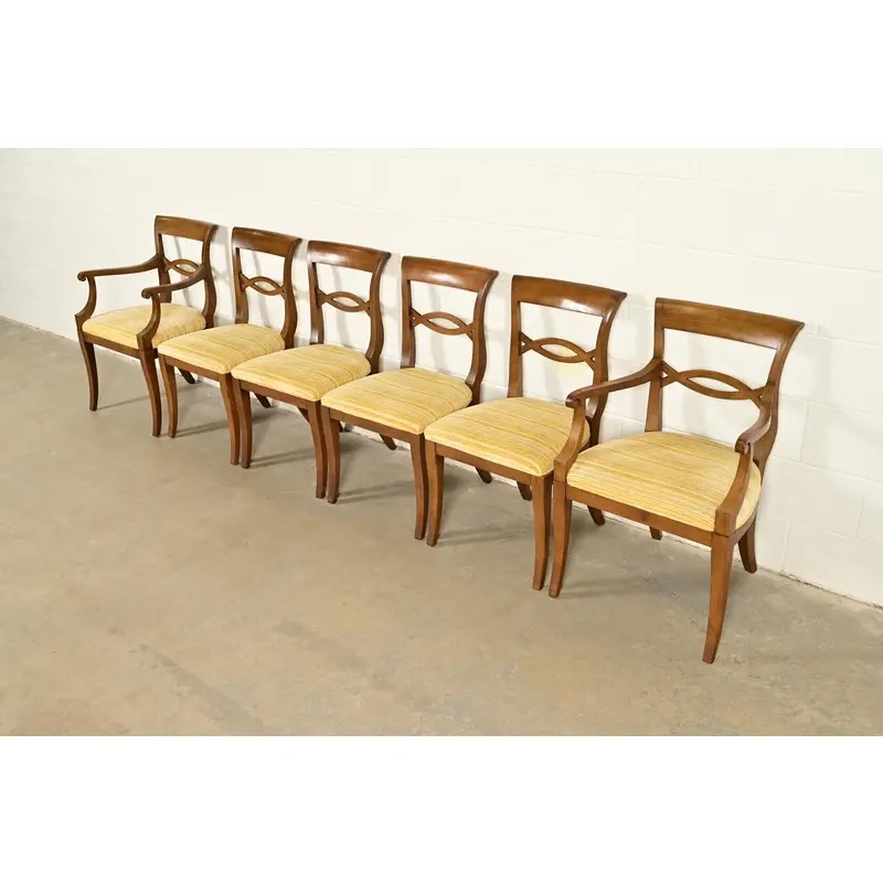 Kindel Furniture Style Regency Carved Walnut Dining Chairs, Set of Six - Image 4