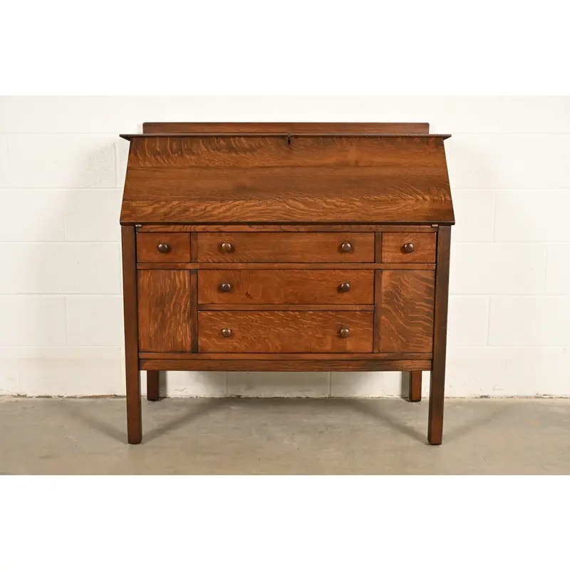 L. & J. G. Stickley Antique Mission Oak Arts & Crafts Drop Front Secretary Desk, Newly Refinished - Image 4