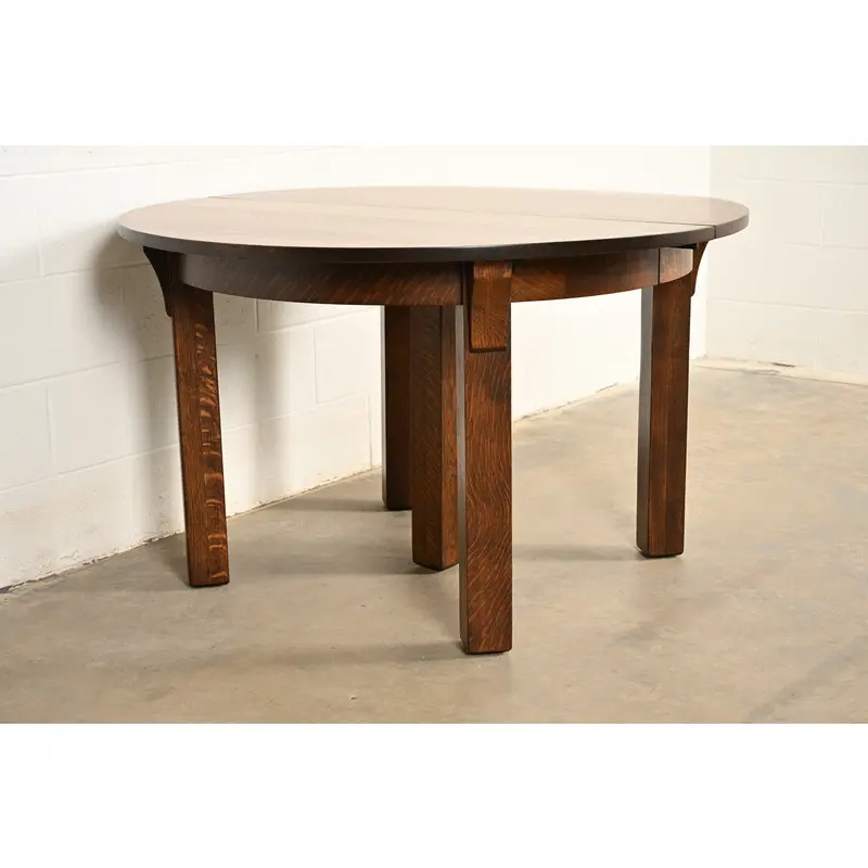 Limbert Antique Mission Oak Arts & Crafts Five-Leg Extension Dining Table, Newly Refinished - Image 4