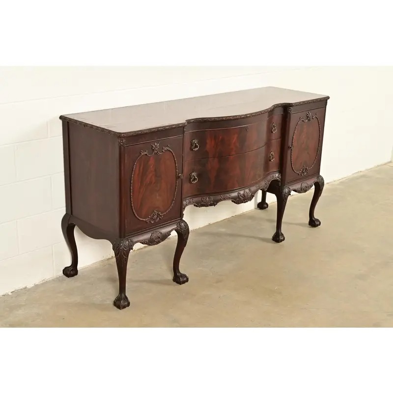 Romweber Antique Chippendale Flame Mahogany Serpentine Front Sideboard Credenza, Circa 1920s - Image 4