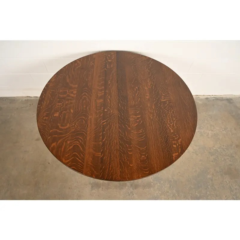 Stickley Brothers Antique Mission Oak Arts & Crafts Barley Twist Extension Dining Table, Newly Refinished - Image 4