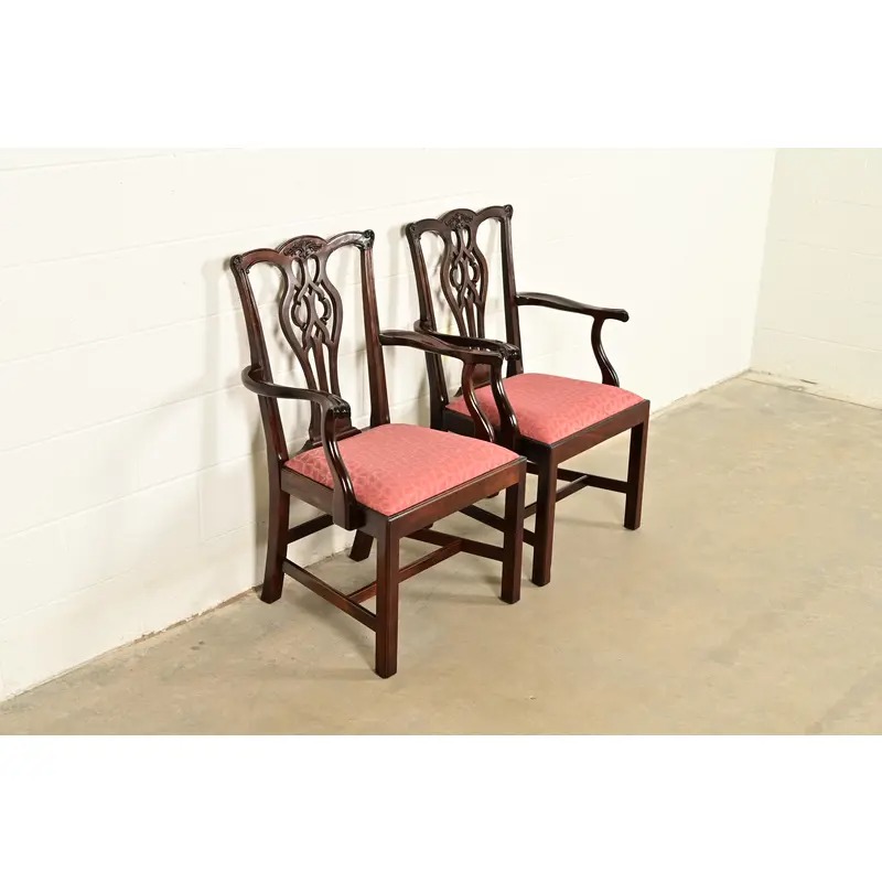 Stickley Georgian Carved Mahogany Armchairs, Pair - Image 4