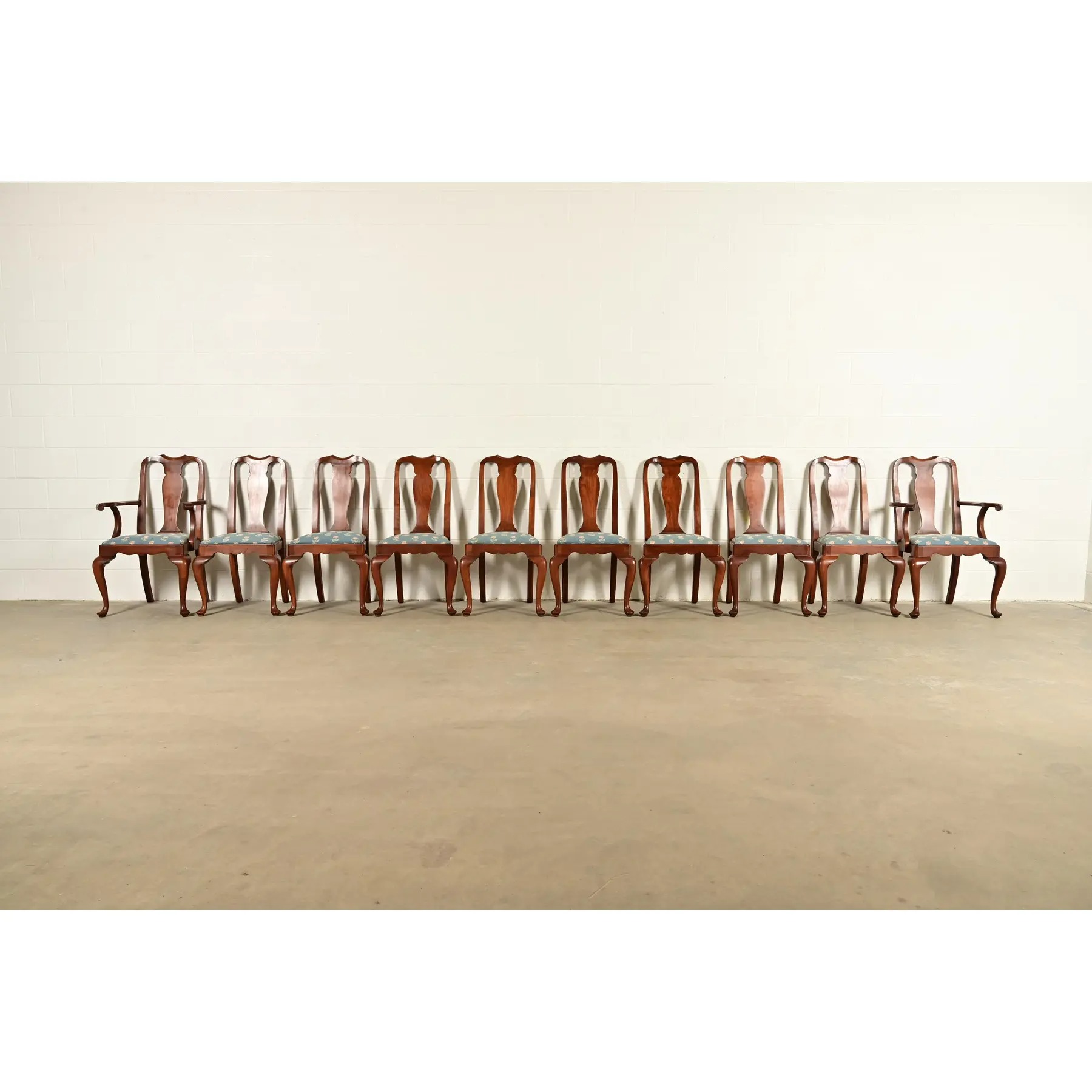 Henkel Harris Queen Anne Solid Cherry Wood Dining Chairs, Set of Ten - Image 2