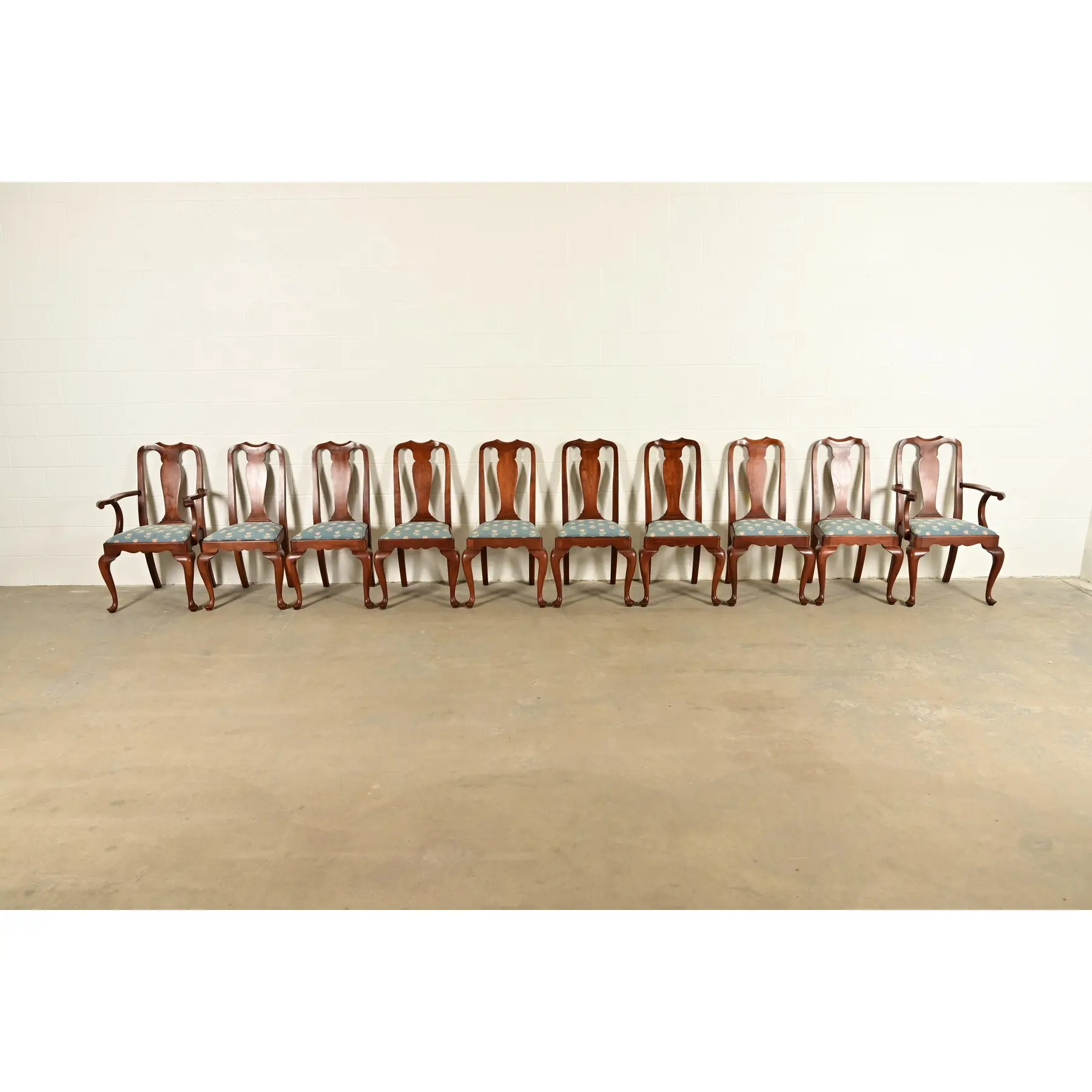 Henkel Harris Queen Anne Solid Cherry Wood Dining Chairs, Set of Ten - Image 3