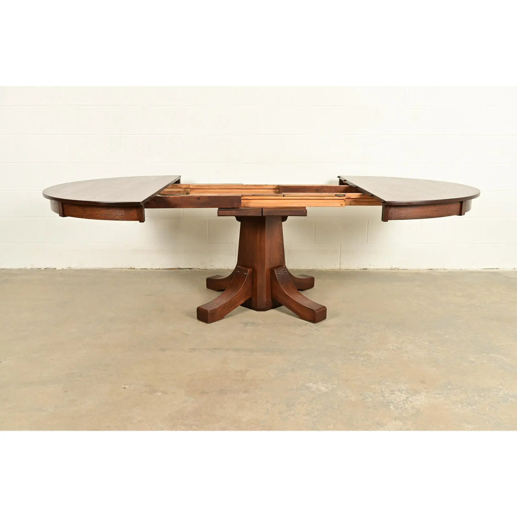 Stickley Brothers Antique Mission Oak Arts & Crafts Pedestal Extension Dining Table, Newly Refinished - Image 6