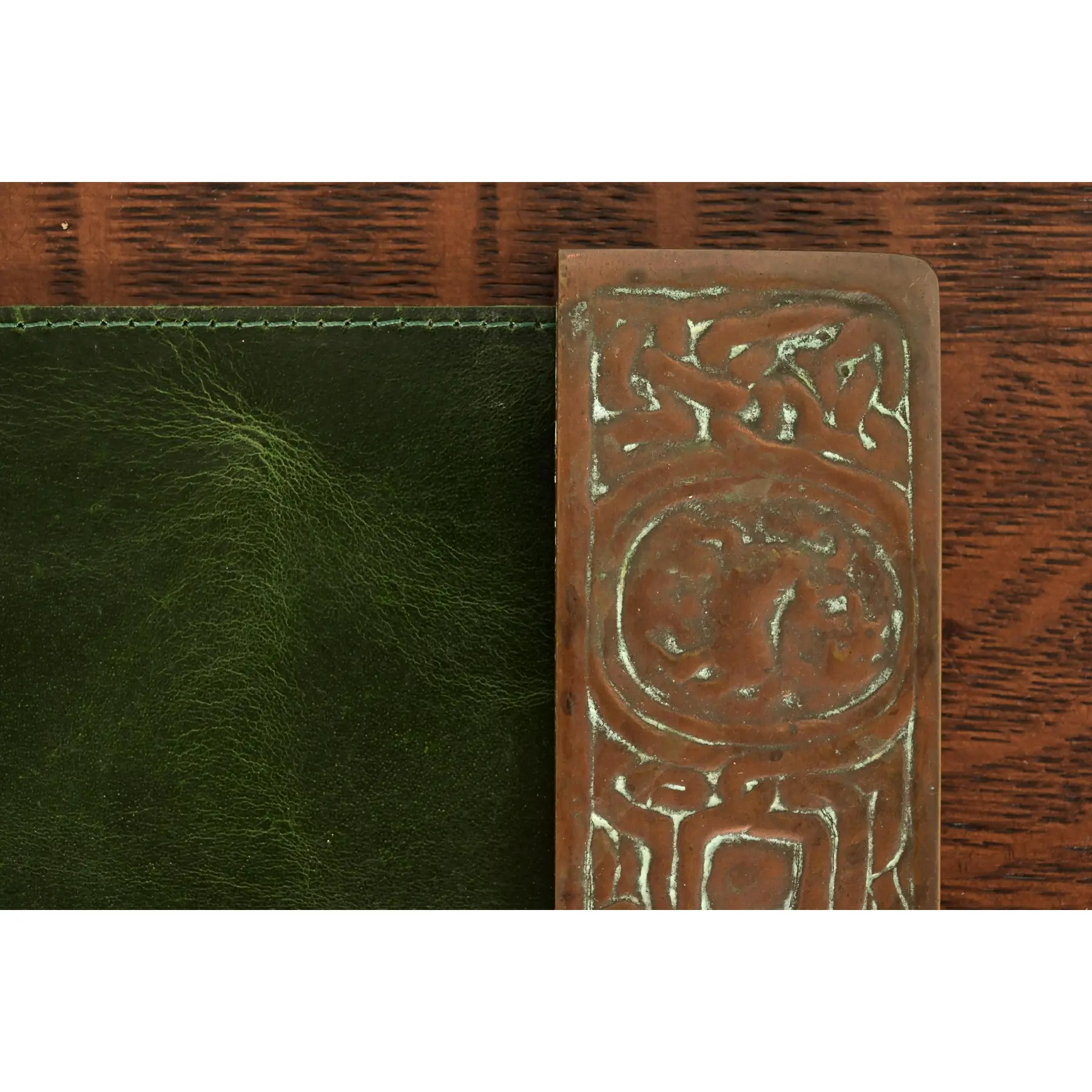 Tiffany Studios New York Zodiac Bronze Blotter Ends With Leather Desk Blotter - Image 6