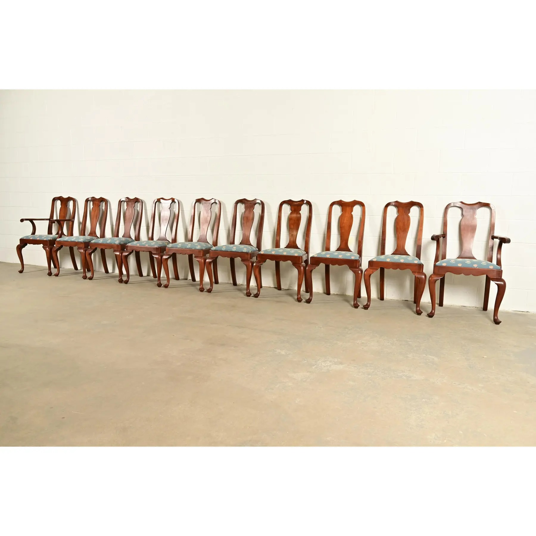 Henkel Harris Queen Anne Solid Cherry Wood Dining Chairs, Set of Ten - Image 4