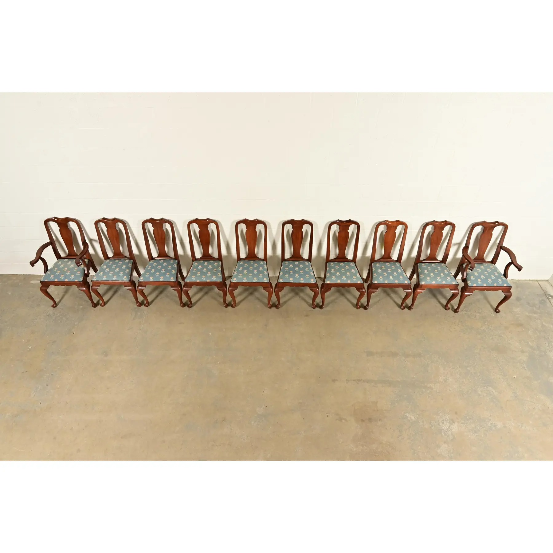 Henkel Harris Queen Anne Solid Cherry Wood Dining Chairs, Set of Ten - Image 5